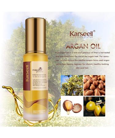 Karseell Hair Oil Moroccan Argan Oil for Hair & Skin Cold Pressed Maca Essence Argan Oil Hair Oil for Dry Damaged Hair All Hair Types 50ml - Buy Online on GoSupps.com