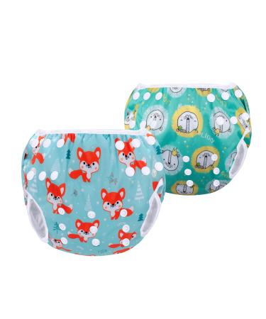 Luxja swimming diaper baby 2 pieces of swimming trousers for baby boy girl (0-3 year) one size bath wind trousers reusable swimming diapers adjustable for small children fox + lion