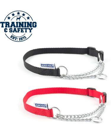 Anol Heritage Nylon & Chain Check Collar Black - Sizes 2-4 (35-45cm) - Buy Online on GoSupps.com