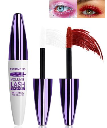 5D White Red Mascara Voluminous Waterproof-Silk Fiber Tubing Mascara for Eyelashes Volume and Length Curling Eye Lash Longlasting Smudegproof Colored Mascara Liquid Lash Extensions Mascara for Women 03#White+07#Red