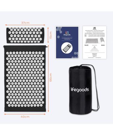 Lifegoods Acupressure Mat with Pillow - Battery-Operated Massage & Acupuncture Mat for Back Pain Relief - Black & White Design - Buy Online on GoSupps.com