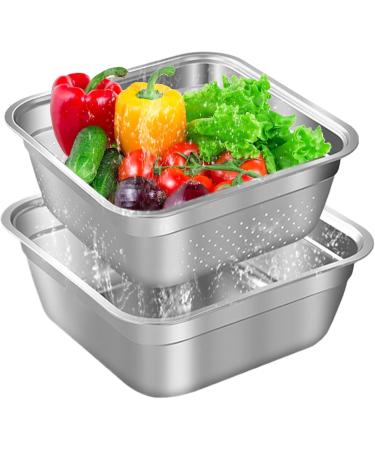 Dish Tub for Kitchen Sink Large Capacity Stainless Steel Basin with Rolled & Wide Edge Stackable Washing Basket for Fruit Vegetable Kitchen Accessories with Drain Hole Vegetable Washing Basket Wash - Buy Online on GoSupps.com