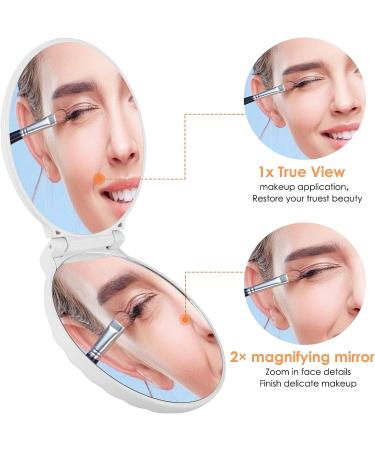 Shell Pocket Mirror with Lighted Selfie Ring 1x/2x Magnification, Dimmable LED Lights - Rechargeable Compact Handheld Mirror for Handbag - Perfect Gift for Sisters and Kids - White - Buy Online on GoSupps.com