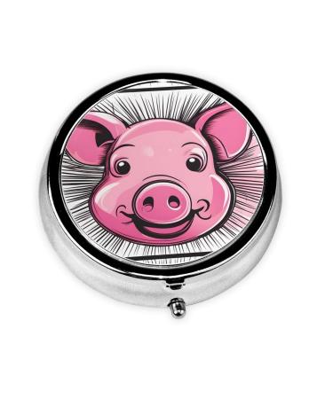 Metal Pill Box 2.0x2.0x0.7 in Mini Travel Medicine Pill Organizer Box for Purse Pocket Funny Pink Pig Face Picture
