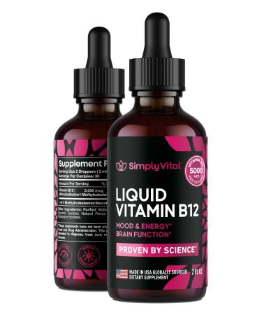 Vitamin B12 Sublingual - Extra Strength B12 Vitamins 5000 mcg - Made in USA - Vegan Vitamin B12 Liquid Drops for Natural Energy & Mood Boost - 100% Methylcobalamin - 2 Fl OZ