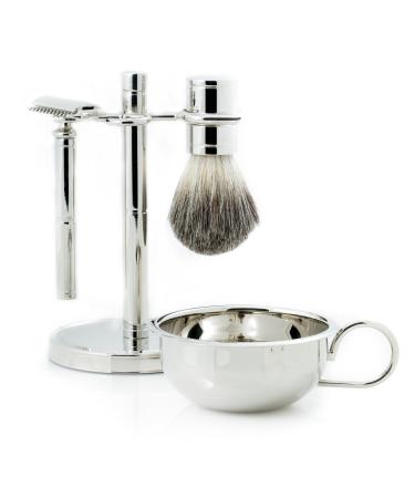 Custom Personalized Shaving Set - Safety Razor Pure Badger Brush & Chrome Soap Dish | International Shipping - Buy Online on GoSupps.com