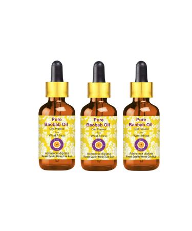 d ve herbes Pure Baobab Oil (Adansonia digitata) with Glass Dropper Cold Pressed (Pack of Three) 100ml X 3 (10 oz)
