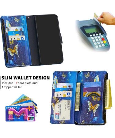 Miago Gold Butterfly Leather Wallet Case for Huawei Y5 2019 - 9 Card Slots Colorful Zip Flip PU Leather Protective Cover - Buy Online on GoSupps.com