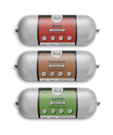 Drool Pet Products Dog Food Pate Triple Pack 3 x 400g | Premium Pate | Dog Pate Tube 1 x Beef 1 x Lamb Pate 1 x Venison Pate - Buy Online on GoSupps.com
