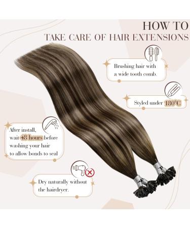 Buy Hetto Real Hair Extensions - Balayage Remy Keratin Bondings #4/18/4 50cm 50g | Luxurious Dark Brown to Ash Blonde - Buy Online on GoSupps.com