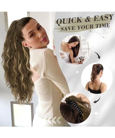 BARSDAR Long Curly Wavy Clip in Ponytail Extension - 18'' Brown & Blonde Synthetic Hairpiece for Women | Ideal for Daily & Party Wear - Buy Online on GoSupps.com