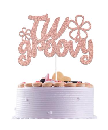 Two Groovy Cake Topper Boho 2nd Cake Topper Two Groovy Party Cake Decorations Two Groovy Birthday Decor Hippie 60s 70s Party Themed Birthday Decorations Rose Gold Glitter
