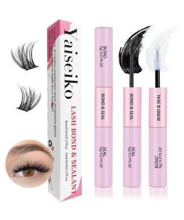 Bond and Seal Lash Glue Lash Cluster Glue Waterproof Bond and Seal Lash Glue 2 in 1 Eyelash Glue for Eyelash Clusters Strong Hold Long Retention 48-72 Hours DlY Eyelash Extensions Glue Yaiseiko Lash Bond and Seal with Pink Bottle
