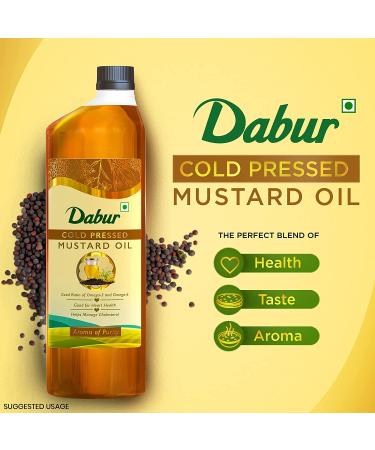 Dabur Cold Pressed Mustard Oil - 1L | Omega 3 & 6 Healthy Cooking Oil - Buy Online on GoSupps.com