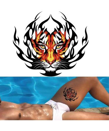 DopeTattoo Tiger in Flame Temporary Tattoos - Set of 6 Sheets for Men and Women - Neck, Arm, Chest - Buy Online on GoSupps.com