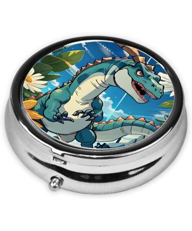 Cute Dinosaur Round Pill Box - 3 Compartment Organizer | Portable Travel Pill Box for International Shipping - Buy Online on GoSupps.com