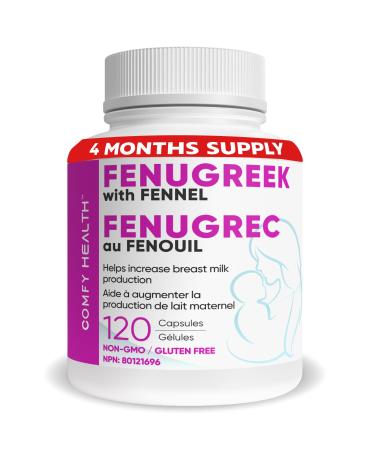 COMFY HEALTH Fenugreek Breastfeeding Capsules with Fennel for Lactation 2300 mg 120 Capsule 120 Servings Pills for Women Non-GMO Gluten Free Seeds Extract Supplements Fenugrec