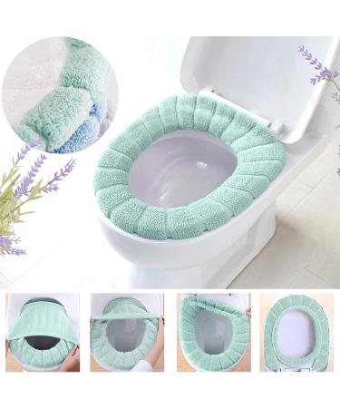 Jiozermi 4pcs Bathroom Soft Toilet Seat Cover Pads - Thicker, Warmer, Stretchable, Washable - Easy Installation & Cleaning - Blue, Pink, Brown, Green - Buy Online on GoSupps.com