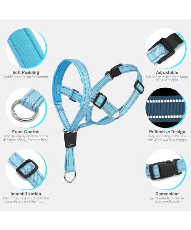 Weesiber Medium Blue Soft Dog Collar - Adjustable Padded Halter with Reflective Strips for Safe Training & Walking - No Pull Design - Buy Online on GoSupps.com