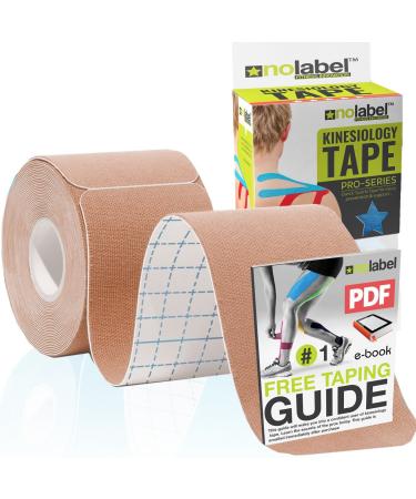 NO LABEL Beige Pre Cut Kinesiology Tape - 5m Roll Pre-Cut Beige Body Tape - Beige Sports Tape - Beige Medical Tape - Beige Physio Tape - Beige Muscle Tape For Muscle Recovery - Free PDF Taping Guide Beige 1 x Roll