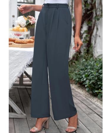 Vetinee High Waisted Wide Leg Dress Pants | Women's Work Trousers with Pockets | Business Office Attire in Folkstone Gray - Buy Online on GoSupps.com