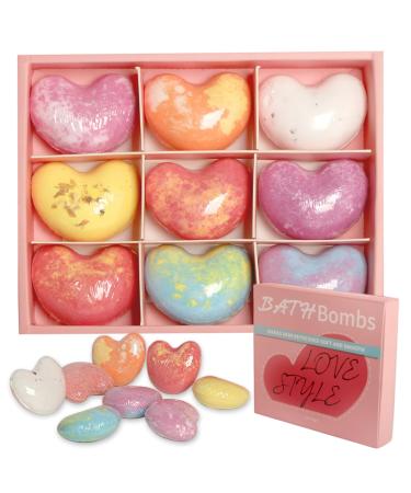 Organic Bath Bomb Gift Set 9 Floral Scents(Ylang Ylang Osmanthus Jasmine Lily Milk Rosemary Rose Violet Lavender) Handmade Gentle Moisturizing Non-Irritating for All Skin Types