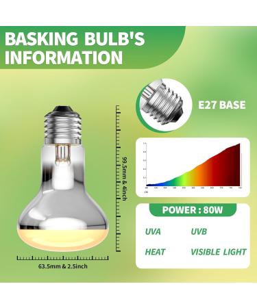 TobeBright Reptile Heat Lamp Bulb 80W Dimmable UV Bulb E27 Warm White Light Basking Spot Bulb UVA UVB Bulb Heat Bulb for Reptiles Habitats Puppy Terrarium and Vivarium-1Pack - Buy Online on GoSupps.com