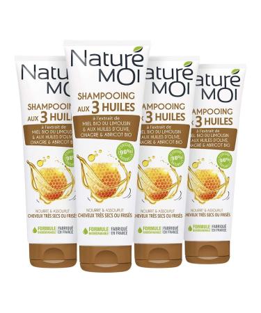 Naturé Moi – Nourishing shampoo with organic honey extract and organic olive, evening primrose and apricot oils – Repairs frizzy or dry hair – Pack of 4 – 250ml