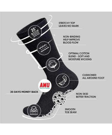 AMU Solutions 6 Pairs Non-Binding Loose Fit Crew Socks - Non-Slip Diabetic Socks 10-13 Black - Buy Online on GoSupps.com
