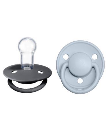 BIBS Pacifiers - De Lux Collection | BPA-Free Baby Pacifier | Made in Denmark | Set of 2 Iron/Baby Blue Color Premium Soothers | Size One Size