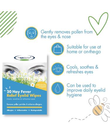 Eye Doctor Hay Fever Relief Eyelid Wipes - 80x Single Use Allergy Wipes for Inflammation & Itchy Eyes - Cooling Soothing Relief - 80 Count - Buy Online on GoSupps.com