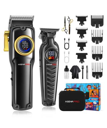 HIENA PRO Professional Hair Clipper and Trimmer Set Cordless Hair Clippers Set for Men Electric Barber Clipper Trimmer Full Kit USB Rechargeable T-Blade Zero Gap Hair Trimmer with LED Display