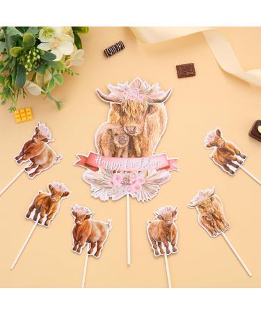 Highland Cow Birthday Party Decorations Girl 25pcs Highland Cow Cake Toppers Highland Cattle Birthday Cake Decorations for Boho Retro Floral Highland Cow Holy Cow Farm Animal Birthday Decorations - Buy Online on GoSupps.com