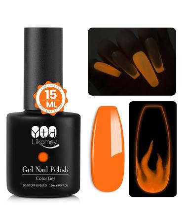 YTD Likomey Glow in the Dark Gel Nail Polish 1 Pcs 15ml Neon Orange Luminous Glow Effect Soak Off UV Nail Gel Fluorescent Bright Manicure Gel Polish Neon orange 0.50 Fl Oz (Pack of 1)