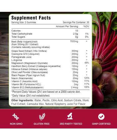 Beet Root Gummies - Nitric Oxide Beet Gummies for Circulation Support Nitric Oxide Production - with Grape Seed Hawthorn Berry Hibiscus Organic Non-GMO 60 Gummies Beetroot 60 Count (Pack of 1) - Buy Online on GoSupps.com