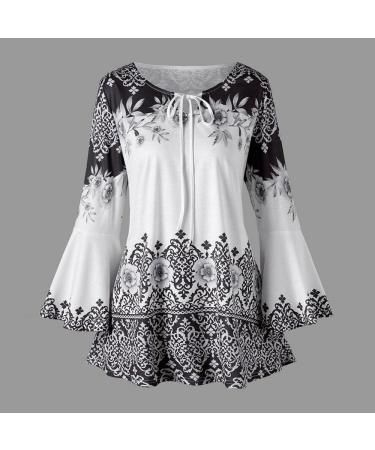 Retro Printed Plus Size Women's Blouse | Long Sleeve Lace Keyhole Tunic Top in Black - 3XL - Buy Online on GoSupps.com