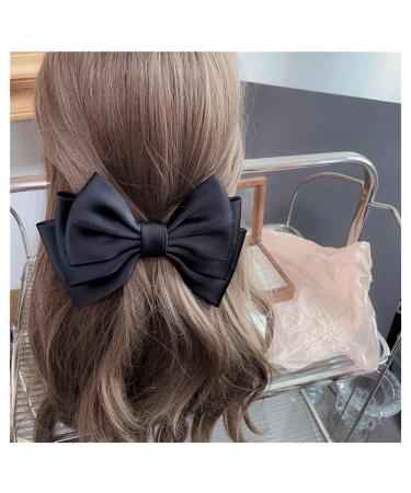 Ribbon Hair Bows Black Bow Hair Clips Satin Hair Clips Clip Large Plain Bow Hairpin French Hair Clip Hair Styling Accessories Jewellery for Women Gifts (Black)