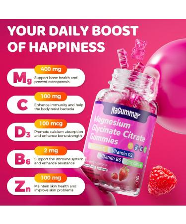 Magnesium Glycinate Gummies for Women High Absorption Magnesium Glycinate- Sugar Free Vegan Gummies for Adults with Vitamin D3 Zinc - Sleep Stress Bone & Memory Support - 60 Count Raspberry - Buy Online on GoSupps.com