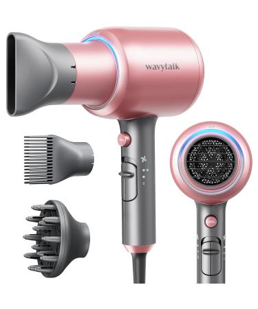 Wavytalk Ionic Hair Dryer with Diffuser and Concentrator Lightweight Quiet Blow Dryer Powerful 1875 Watt Motor for Smooth and Fast Drying Hair Rose Pink Bright Rosepink