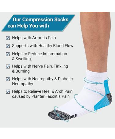 360 RELIEF Compression Ankle Socks - Sprained Ankle Supports for Plantar Fasciitis, Foot Swelling, Heel Spurs, Pregnancy - L/XL White/Blue + Mesh Laundry Bag - Buy Online on GoSupps.com