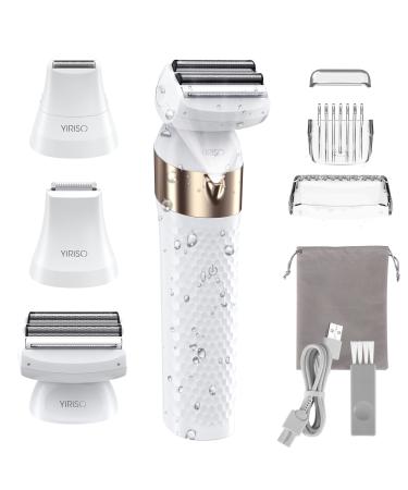 YIRISO Women Bikini Trimmers Electric Razor,3 in 1 Rechargeable Cordless Electric Shaver with LED Light for Legs/Bikini/Underarm/Public Hairs,with Detachable Head,Wet&Dry Use,IPX7 Waterproof