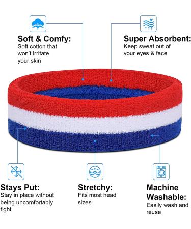 Favofit Sports Headbands/Wristbands for Gym Workout & Yoga | Super Comfy Sweatbands for Various Sports | Red/White/Blue - Buy Online on GoSupps.com