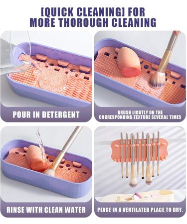 Makeup Brush Cleaning Container | Makeup Brushes Storage Box Cleaning Mat | Efficient Cleaning Tool Dustproof Sponge Washer for Sponges Brushes Powder Puff Three Generations of Purple - Buy Online on GoSupps.com