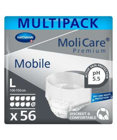 Molicare Premium Mobile disposable pants: discrete use in incontinence for women and men 10 drops sizeL (100-150 cm hip circumference) 4x14 pieces 10 drops L (56 pieces) 56 pieces