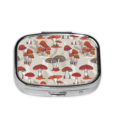 Red Mushrooms Print Square Pill Box Metal Iron Plating Round Mini Medicine Storage Box Red Mushrooms One Size