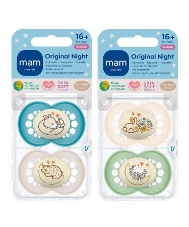 MAM Night SkinSoft Silicone Pacifier Set of 4 - Includes 2 Sterilized Transport Boxes | International Shipping Available - Buy Online on GoSupps.com