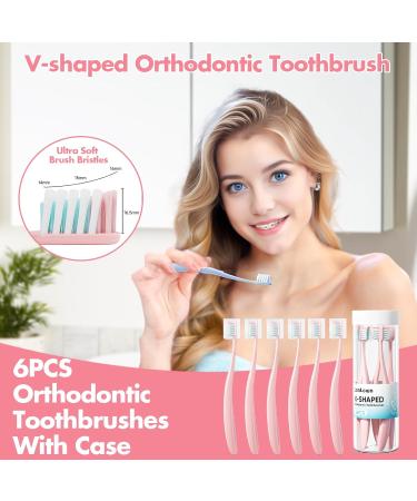 V-Shaped Orthodontic Toothbrush for Braces - 6 Count Ultra Soft Bristle Toothbrushes with Head Covers for Teens & Adults - Pink Braces Toothbrush Set - Buy Online on GoSupps.com