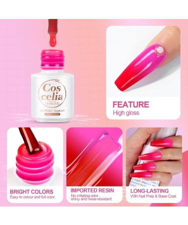 COSCELIA Color Changing Gel Nail Polish Set - 6 Color Temperature Changing Gel Polish for DIY Nail Art - Long Lasting Soak Off LED Nail Gel - Pink, Purple, Orange - 7ml/0.24 Fl Oz (Pack of 6) - Buy Online on GoSupps.com