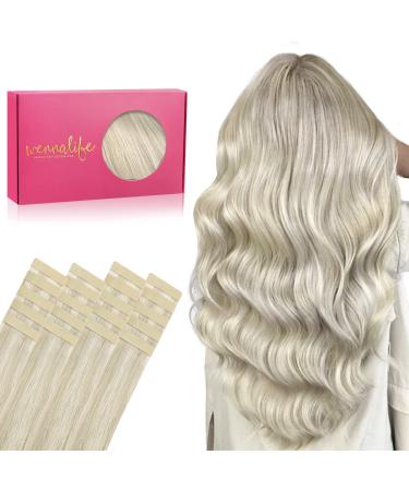 WENNALIFE Tape in Hair Extensions Human Hair 20pcs 20 inch 50g Ash Blonde Highlighted Platinum Blonde Remy Tape Hair Extensions Real Human Hair Tape Extensions Coloured Hair Extensions 20 Inch #17A/60A Ash Blonde Highlighted Platinum Blonde