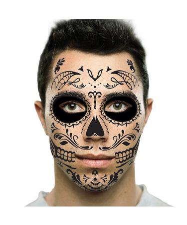 Black Web Sugar Skull Day of the Dead Temporary Face Tattoo Kit: Men or Women - 2 Kits